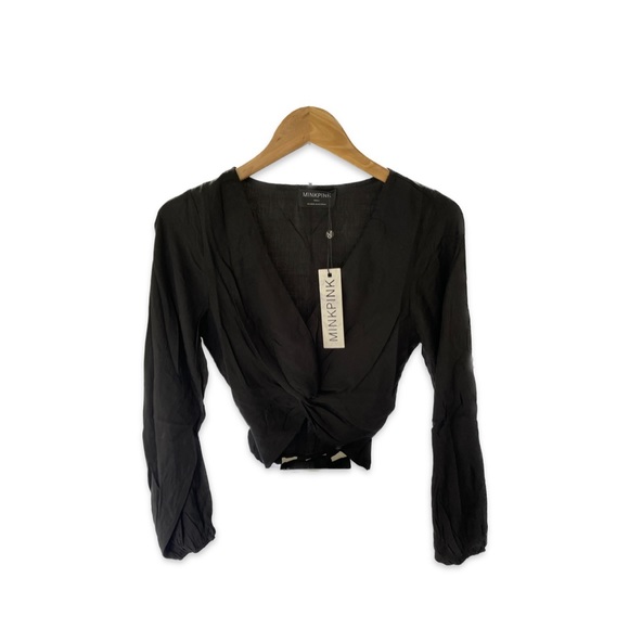 NWT MINKPINK Women’s Harper Twist Blouse Black Size S - Picture 1 of 6